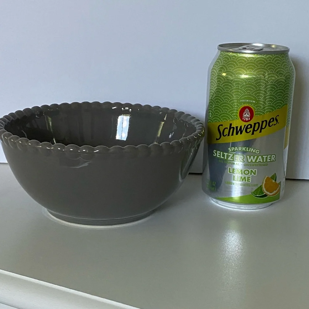 Pier 1 Stoneware Gray Bowl Hand Painted 6” Beaded Edge Retired Replacements EUC
